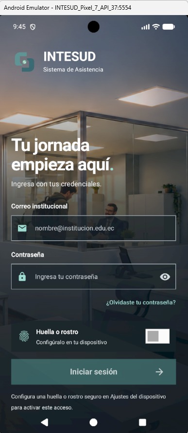 Pantalla principal de Control de Asistencia INTESUD